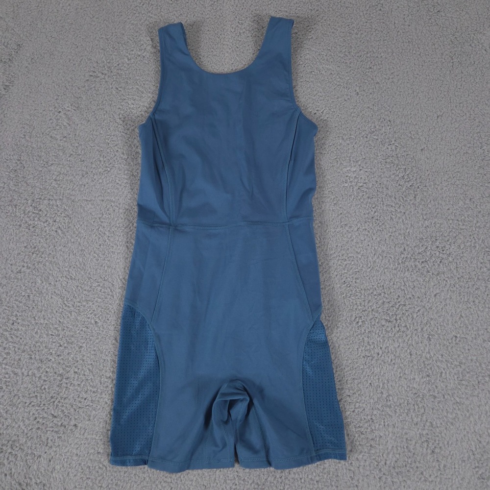 Fabletics Brianna Romper Womens Medium Blue One Piece Mesh Athletic Bodysuit Gym